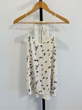 Express Barcelona Cami Off White and Black Bird Print Medium Summer Casual